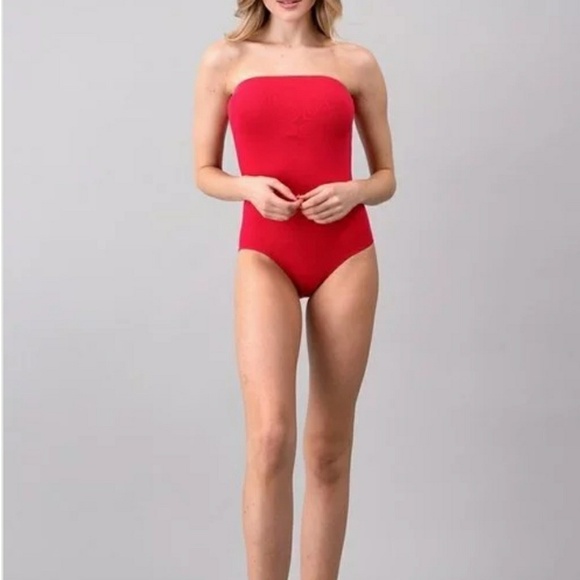 Heart & Hips Red Tube Top Snap Bodysuit - Picture 4 of 7